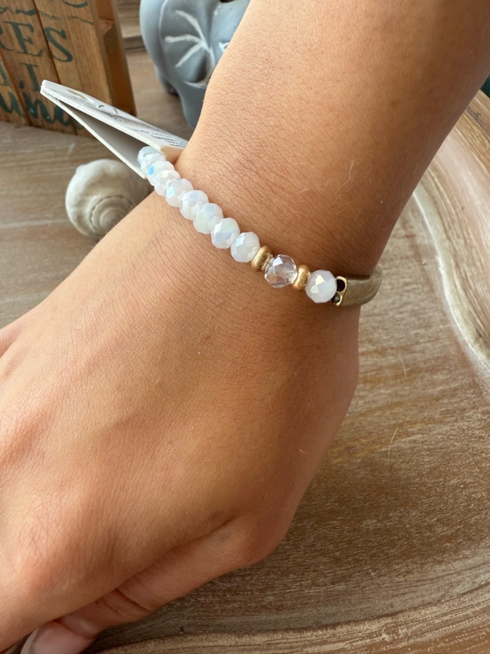 FAITH Beaded Stretch Bracelet with Gold Bar - Picture 4 of 8